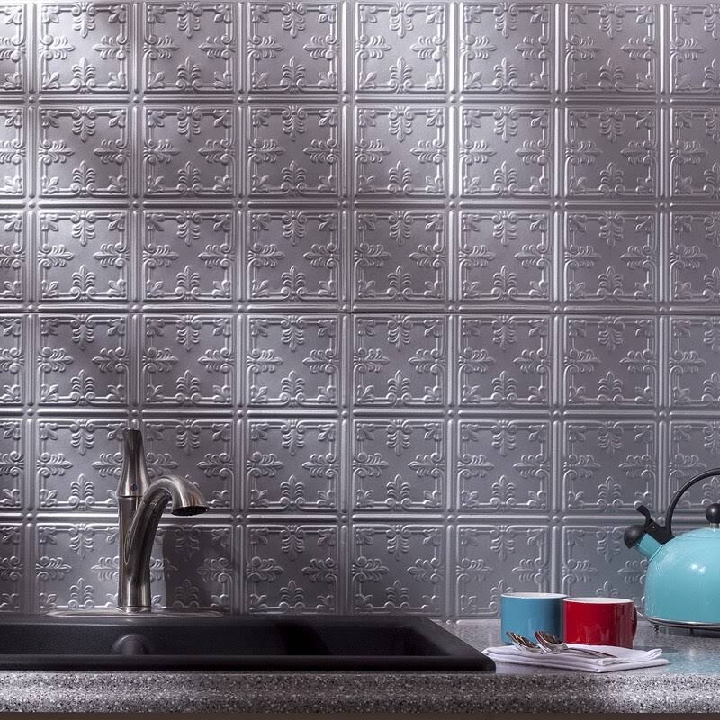 10 Decorative Vinyl Backsplash Panel 18in x 24in Argent Silver (5 Pack) E7864