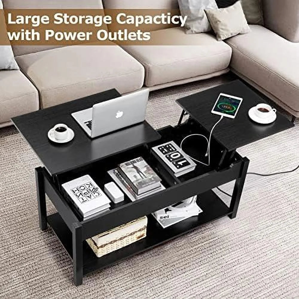 42.5" Lift Top Coffee Table with Hidden Compartment and USB Ports F222