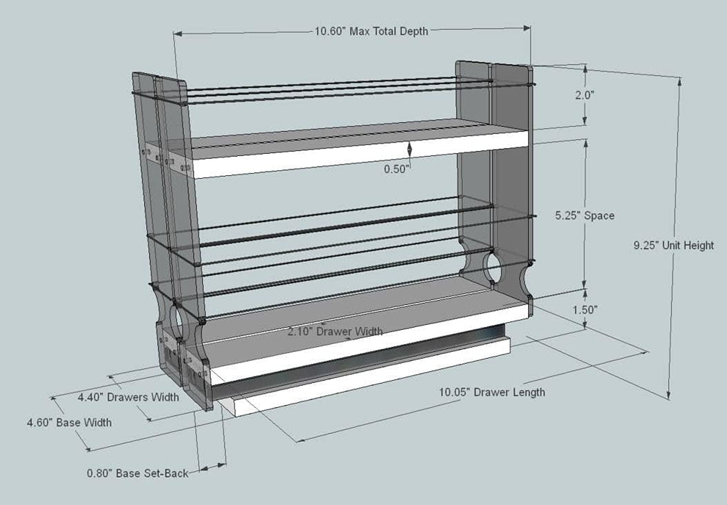 22x1.5x11 Spice Rack with 2 Drawers and 2 Shelves O29029