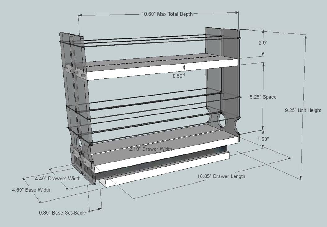 22x1.5x11 Spice Rack with 2 Drawers and 2 Shelves O29029