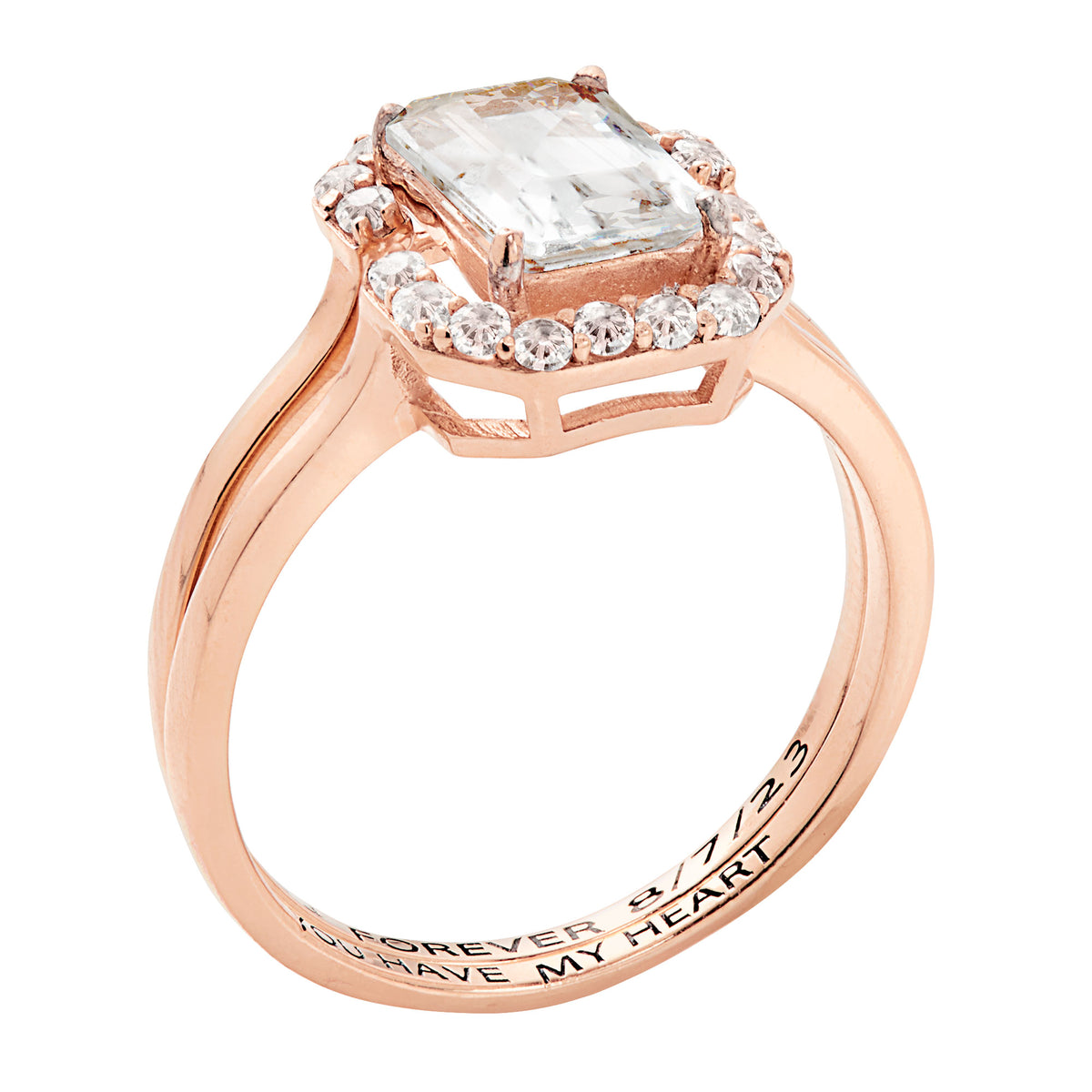 14K Rose Gold over Sterling Silver Emerald Cut White Topaz 2 Piece Wedding Set P9727