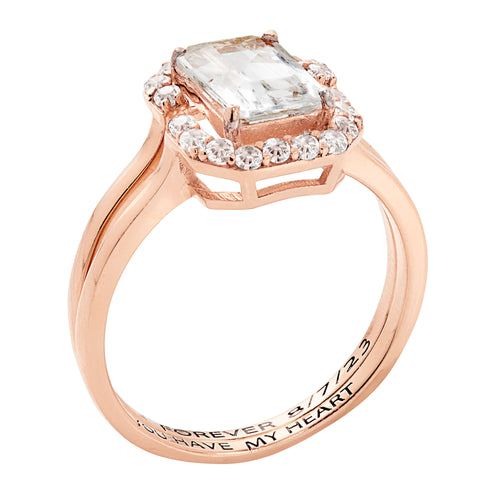 14K Rose Gold over Sterling Silver Emerald Cut White Topaz 2 Piece Wedding Set P9727