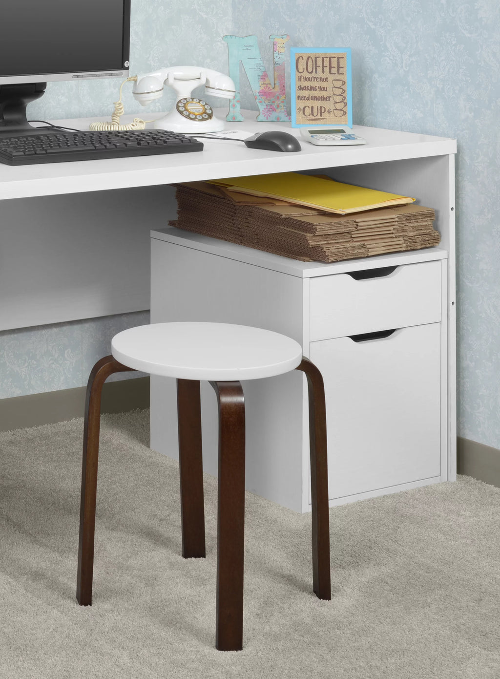 Mocha Walnut Beige Bentwood Stool S2403