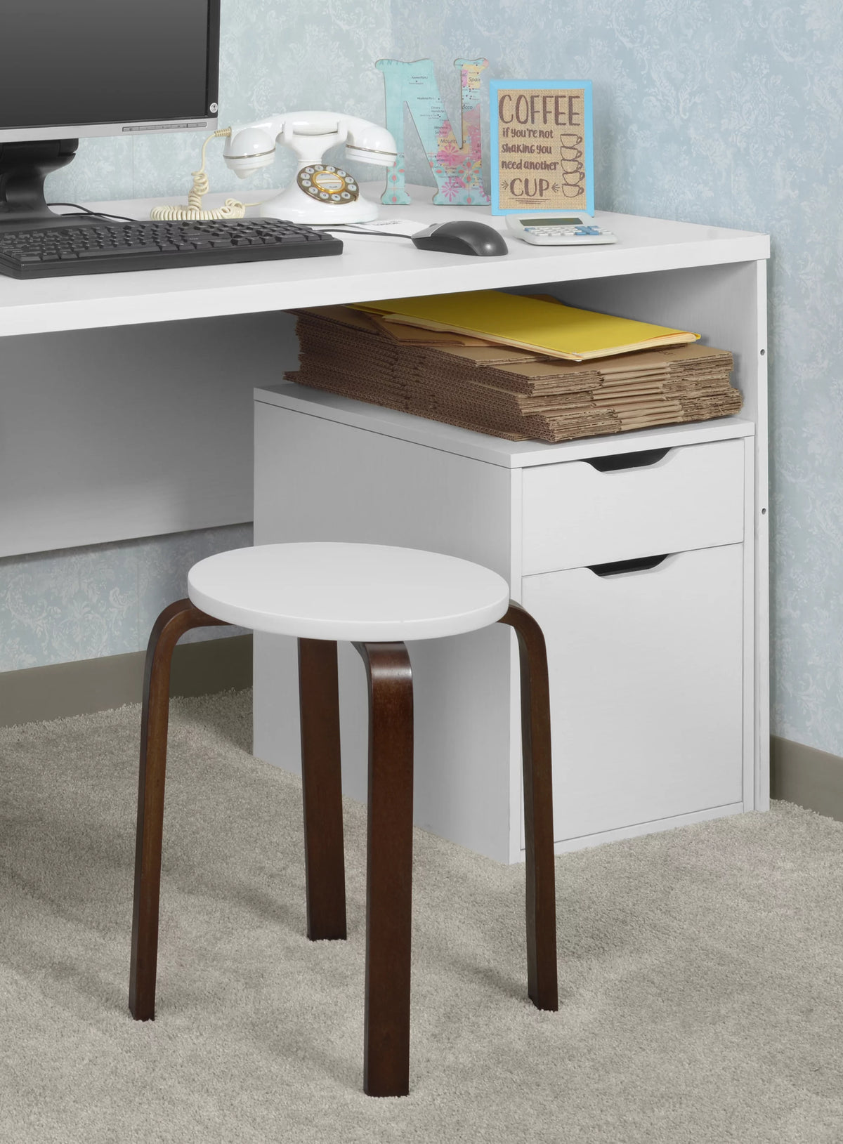 Mocha Walnut Beige Bentwood Stool S2403
