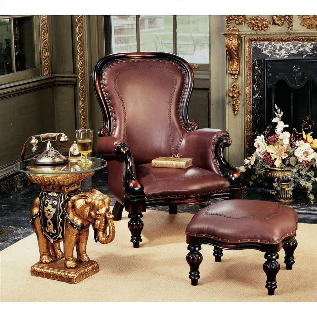 Faux Leather Chair & Ottoman Y960177