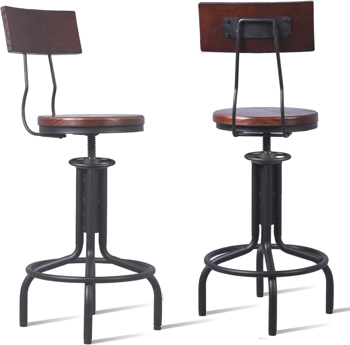 Antique Design Adjustable Height Metal Bar Stool with Backrest Set of 2 Y785625