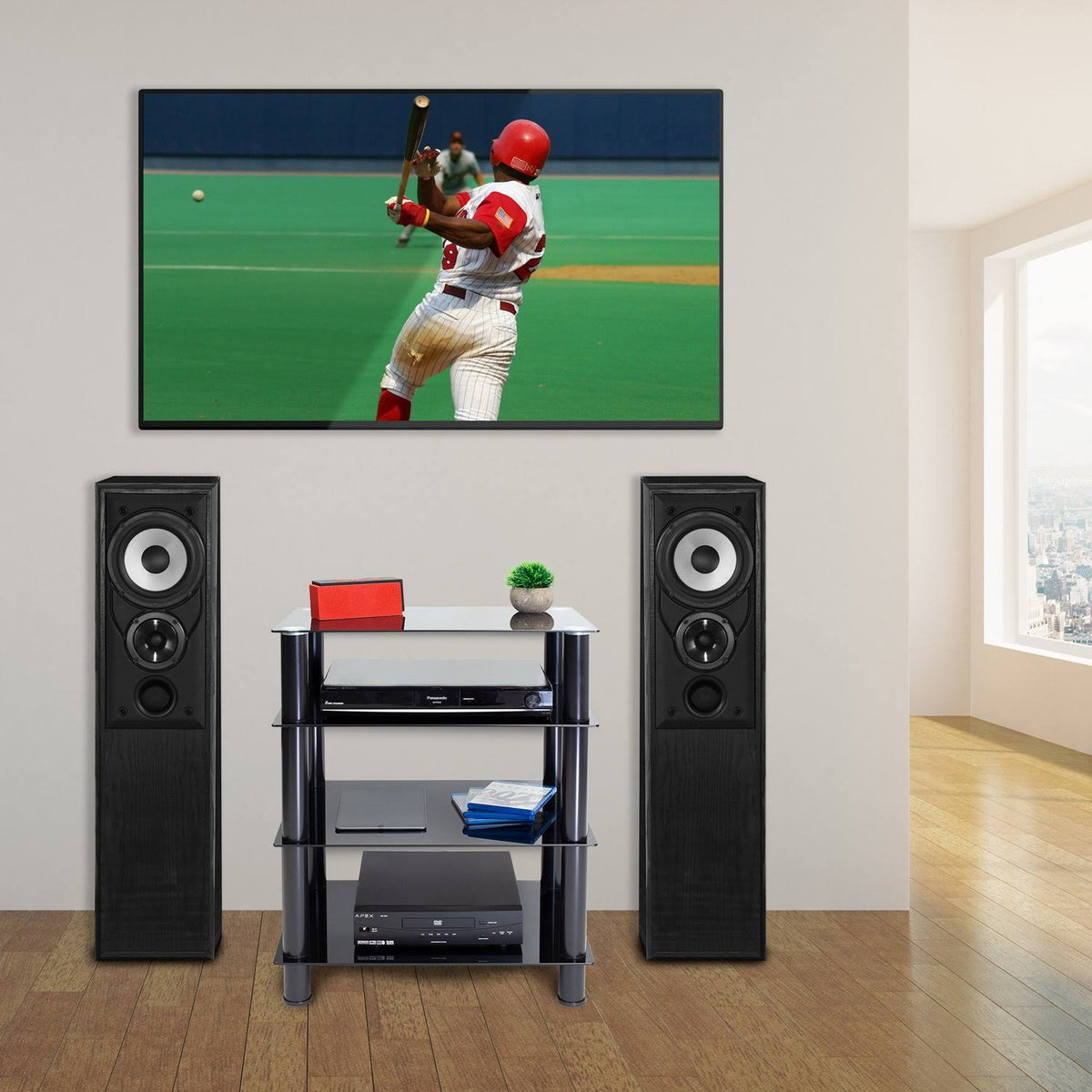 Tempered Glass 4-Tier Media Stand, Black Z15409