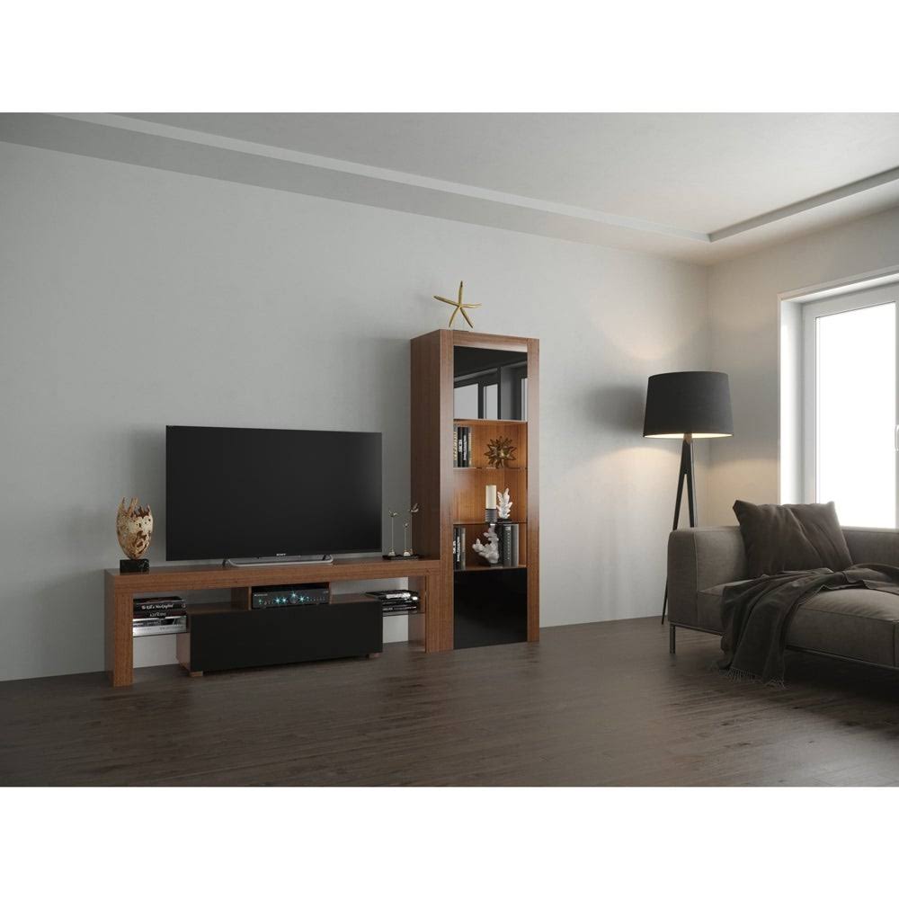 Black Modern Wall Unit Entertainment Center H7303