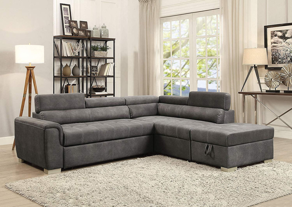 Gray Microfiber Sectional Sleeper Sofa and Ottoman G748075
